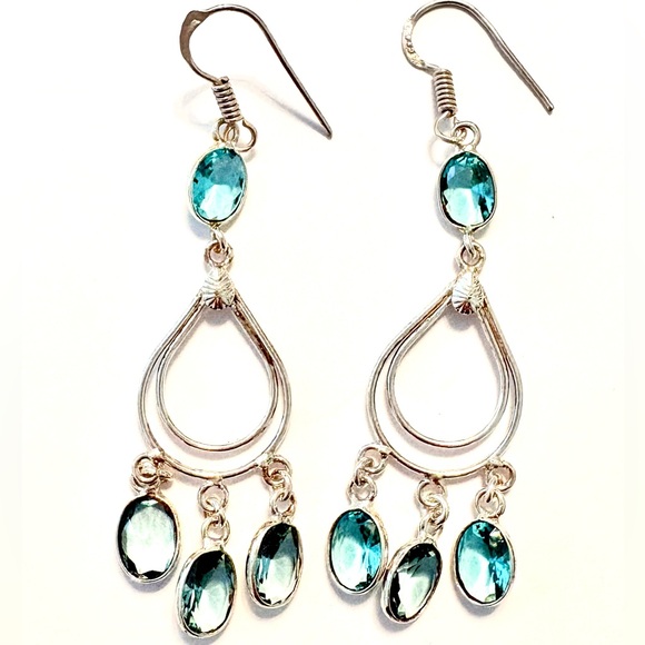 2 inch, delicate, silver, Blue Topaz earrings. - Picture 5 of 6